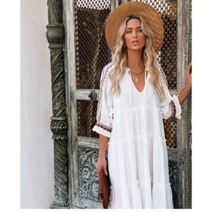 EN CRÈME WAY OF LIFE COTTON EMBROIDERED MIDIDRESS SIZE S